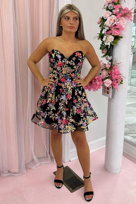 Sequin Lace Sweetheart A-line Short Party Dresses