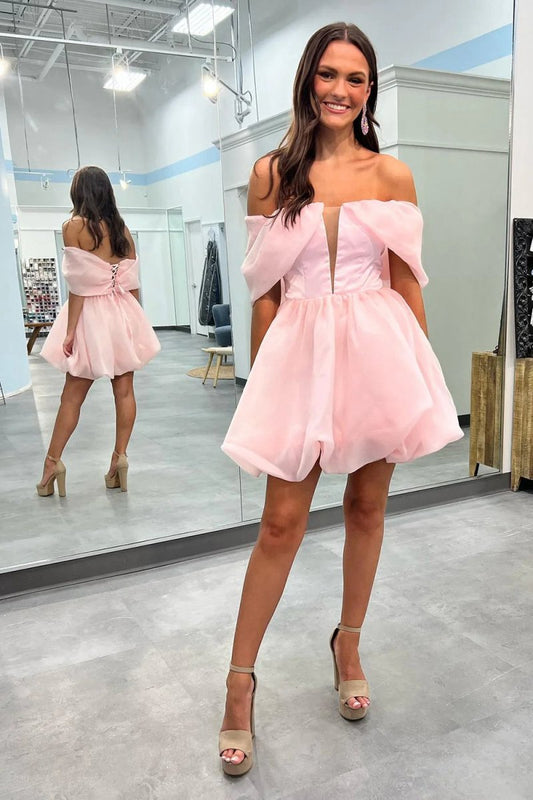 Simple A-line Off the Shoulder Short Homecoming Dresses