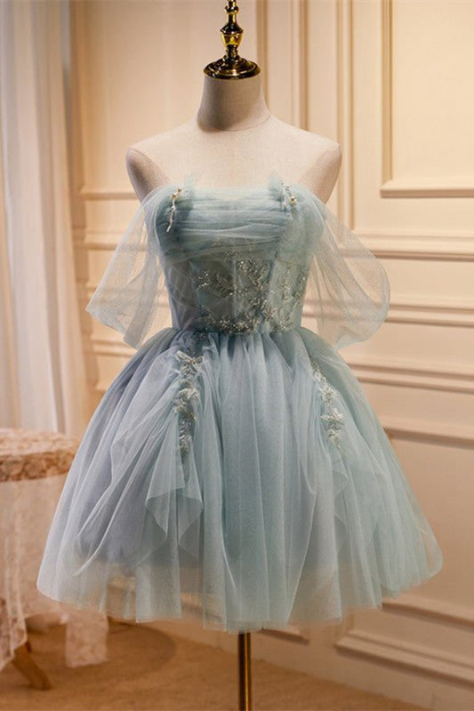 Fairy-tale Tulle Beaded Off-the-Shoulder Lace-Up Back A-line Party Dresses