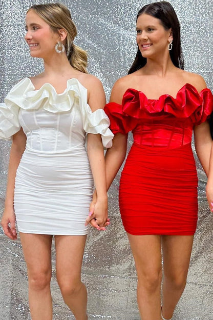 Off-the-Shoulder Bodycon Cocktail Dresses with Ruffles