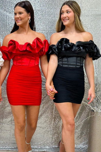 Off-the-Shoulder Bodycon Cocktail Dresses with Ruffles