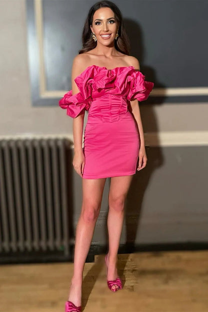 Off-the-Shoulder Bodycon Cocktail Dresses with Ruffles