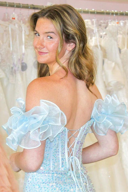 Bodycon Off-the-Shoulder Iridescent Sequin Short Homecoming Dresses