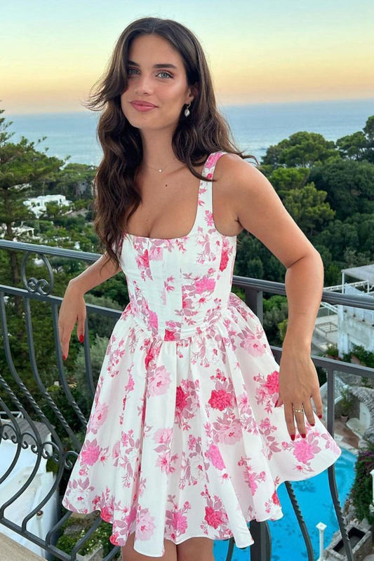 A-line Floral Short Homecoming Dresses