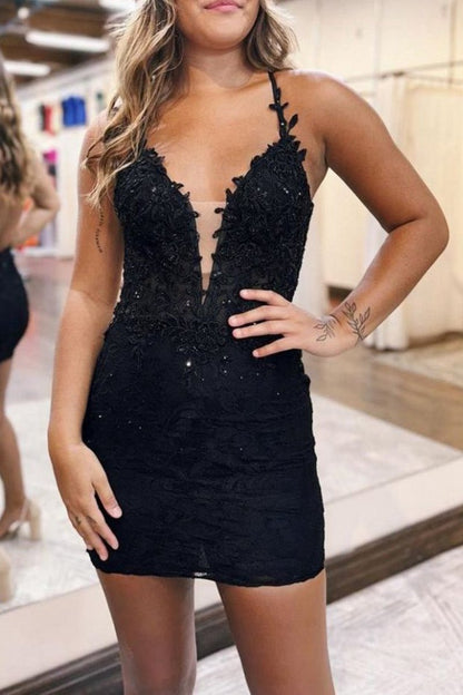 Spaghetti Straps Cross Back Beading Short Homecoming Dresses