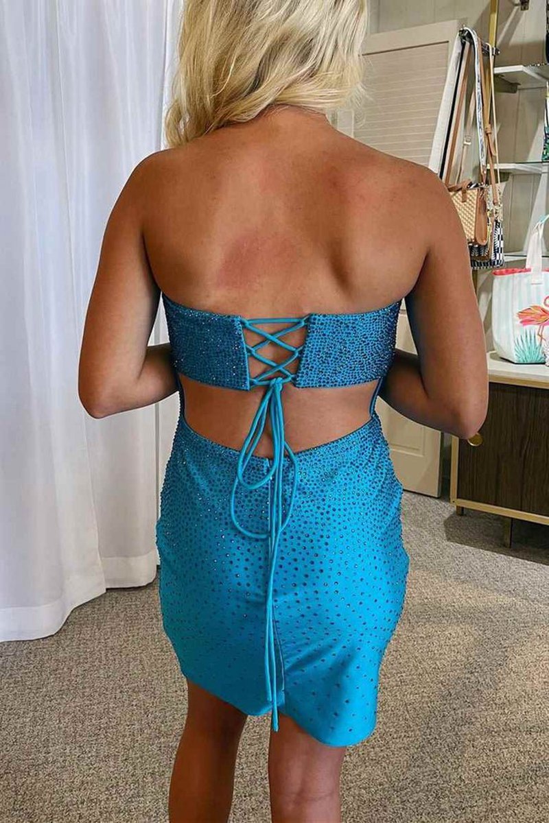 Glitter Bodycon Strapless Lace Up Short Homecoming Dresses