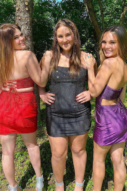 Glitter Bodycon Strapless Lace Up Short Homecoming Dresses
