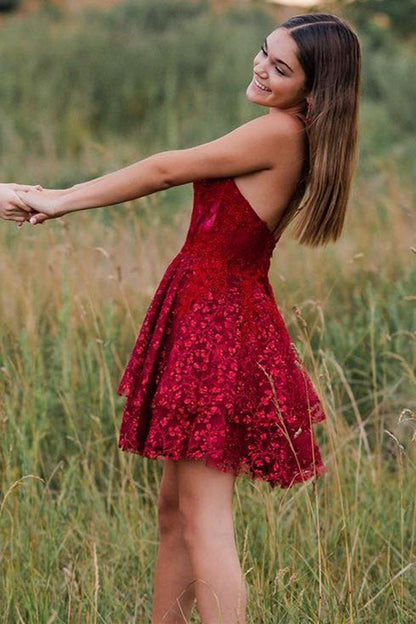 A-line Spaghetti Straps Short Homecoming Dresses with Appliques