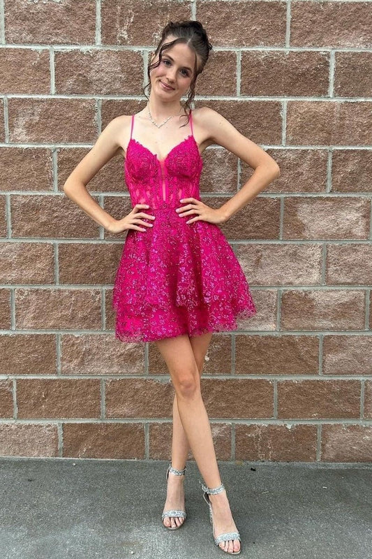 A-line Sequin Lace Short Homecoming Dresses