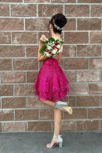 A-line Sequin Lace Short Homecoming Dresses