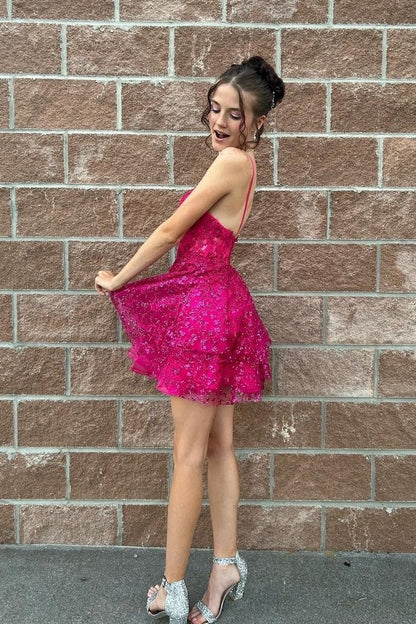 A-line Sequin Lace Short Homecoming Dresses