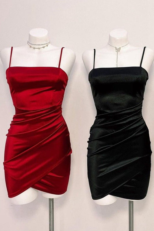 Simple Pleated Short Homecoming Dresses with Straps