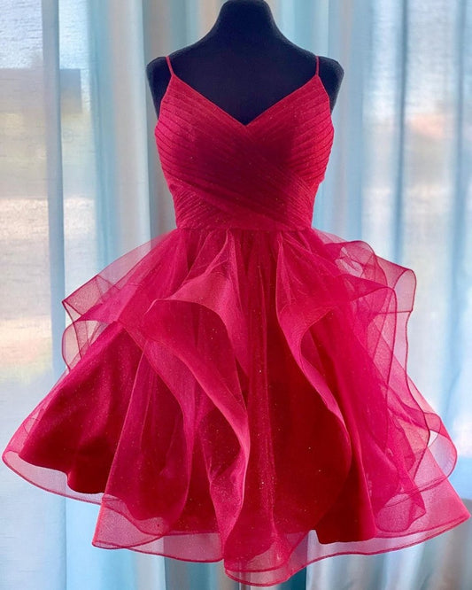 Ruffled Tulle Short Homecoming Dresses