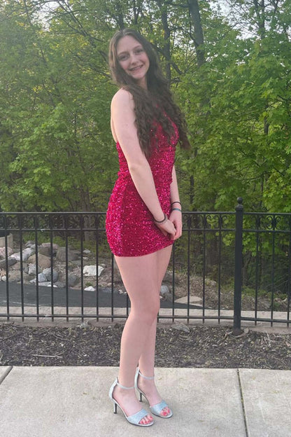 Tight Sequins One Shoulder Homecoming Dresses
