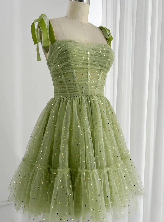 Tulle Sequins Spagheti Straps Pleats Homeocming Dresses