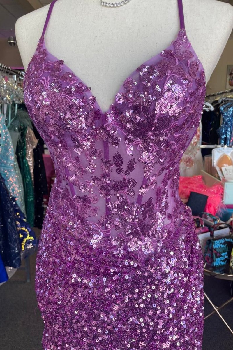 Sparkle Appliques Sequin Bodycon Homecoming Lace-up Dresses