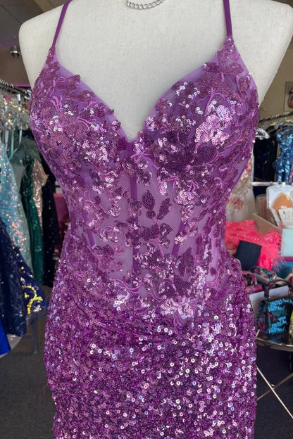 Sparkle Appliques Sequin Bodycon Homecoming Lace-up Dresses