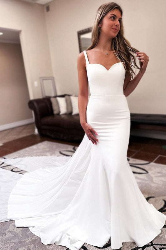 Sweetheart Backless Mermaid Long Wedding Dresses with Attached Train