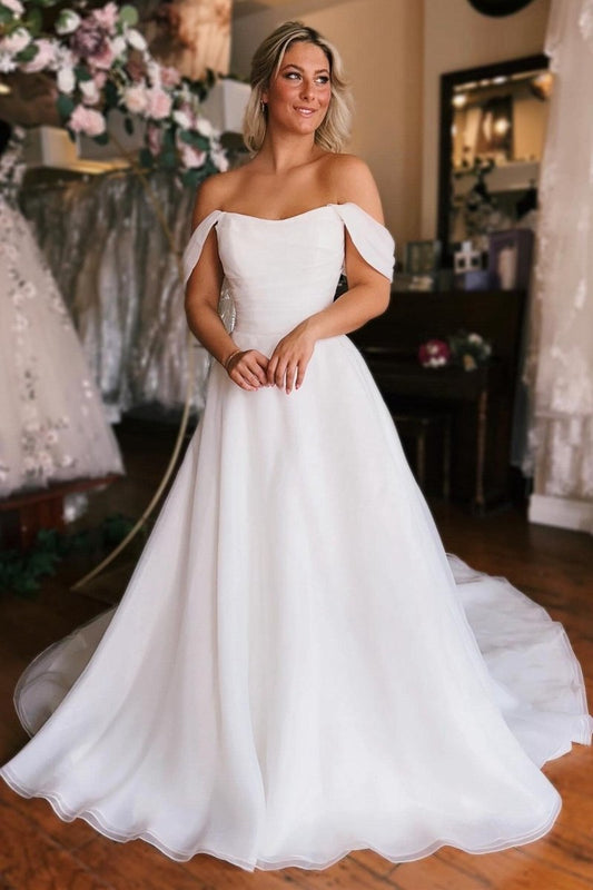 Elegant Off-the-Shoulder Long Wedding Dresses with Slit