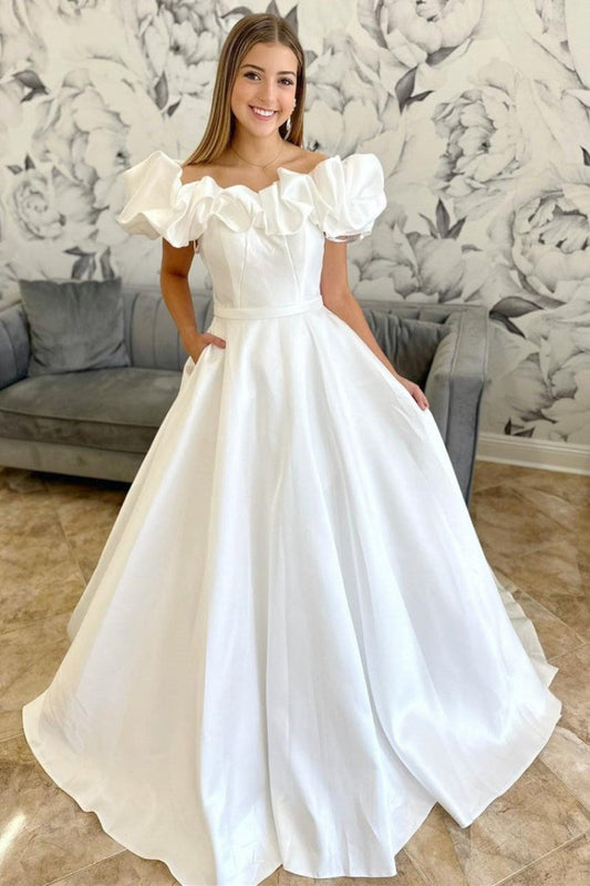 Off-the-Shoulder Ruffle Long Bridal Gown