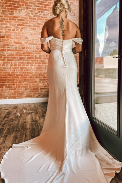 Pearls Off-the-Shoulder Mermaid Long Wedding Dresses