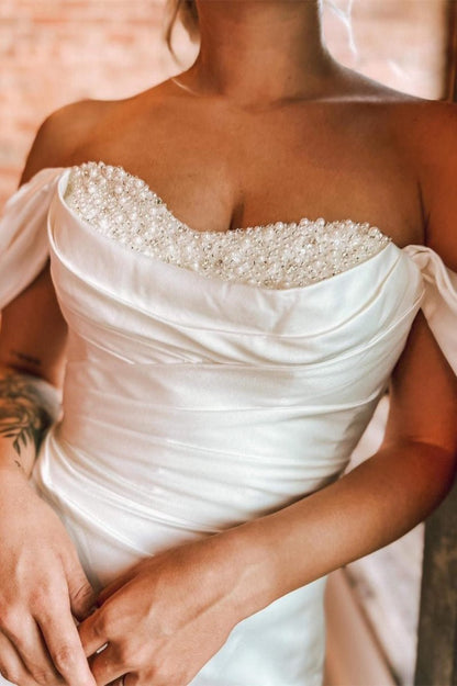 Pearls Off-the-Shoulder Mermaid Long Wedding Dresses