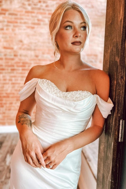 Pearls Off-the-Shoulder Mermaid Long Wedding Dresses