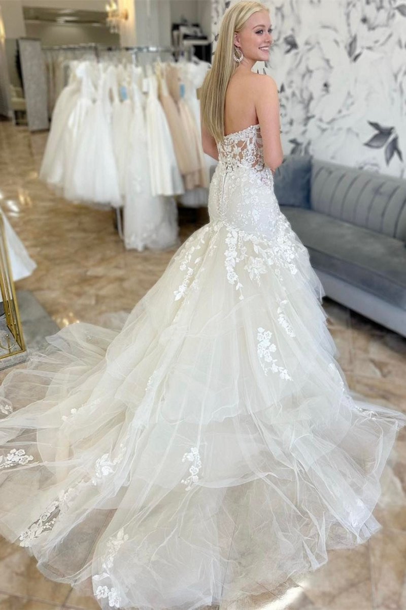 Appliques Multi-Layer Trumpet Long Wedding Dresses