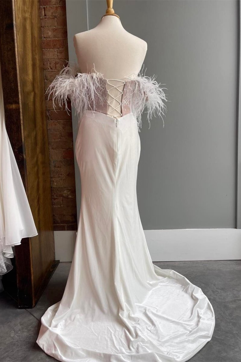 Sweetheart Lace-Up Long Wedding Dresses with Feathers