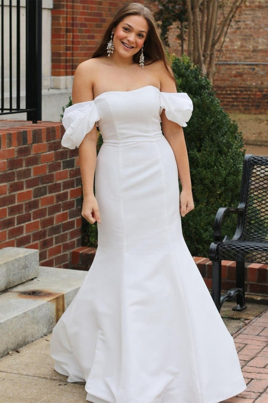 Off-the-Shoulder Puff Sleeve Mermaid Long Wedding Dresses