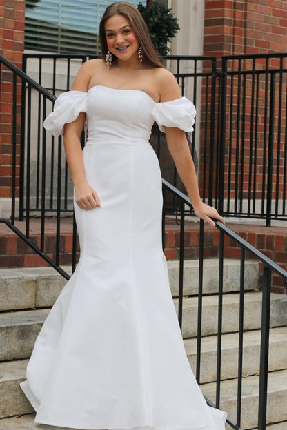 Off-the-Shoulder Puff Sleeve Mermaid Long Wedding Dresses