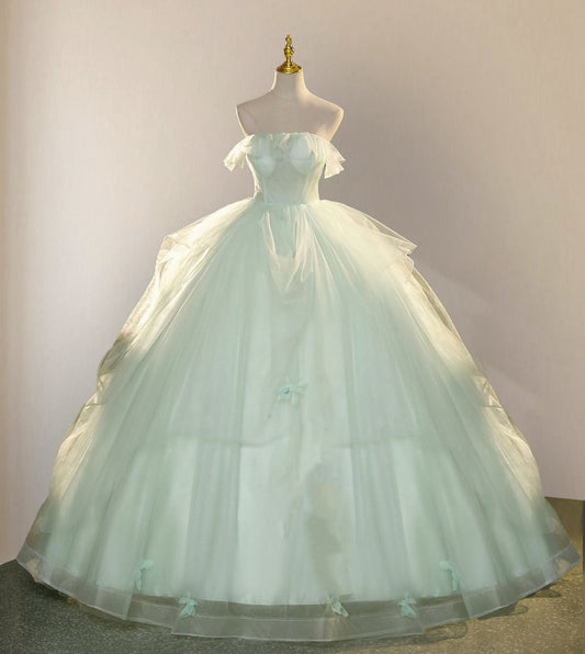 Elegant 3D Flowery Lace Sage Tulle Fairy Ball Gown