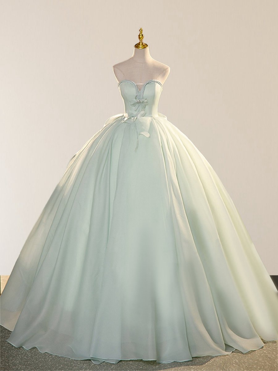 Elegant 3D Flowery Lace Sage Tulle Fairy Ball Gown