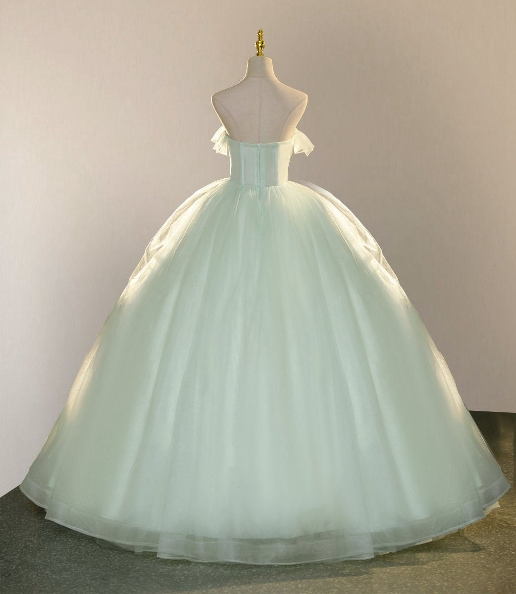 Elegant 3D Flowery Lace Sage Tulle Fairy Ball Gown