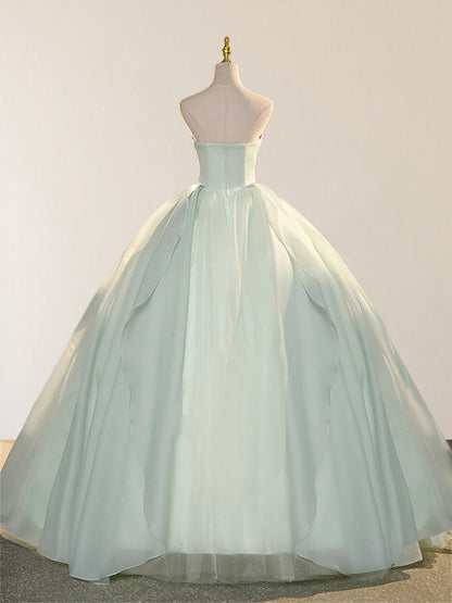 Elegant 3D Flowery Lace Sage Tulle Fairy Ball Gown
