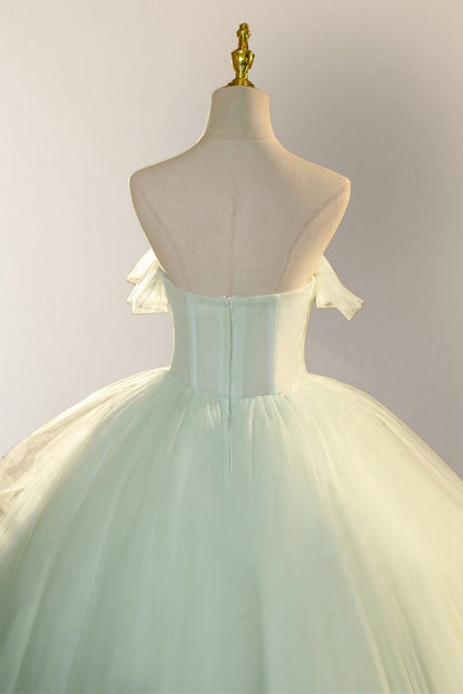 Elegant 3D Flowery Lace Sage Tulle Fairy Ball Gown
