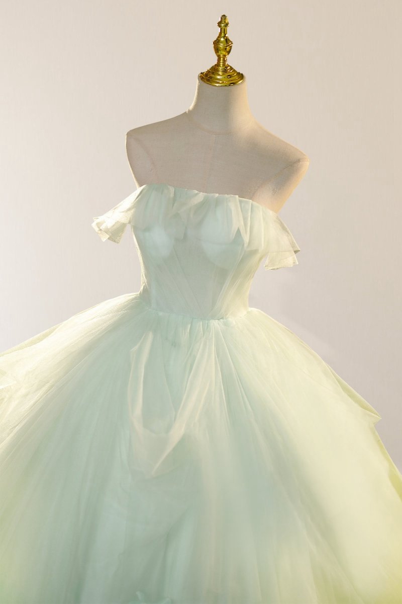 Elegant 3D Flowery Lace Sage Tulle Fairy Ball Gown