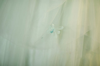 Elegant 3D Flowery Lace Sage Tulle Fairy Ball Gown