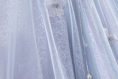 Ball-Gown Tulle Sweetheart Floor-Length Pearls Butterflies Quinceanera Dresses with Appliqued
