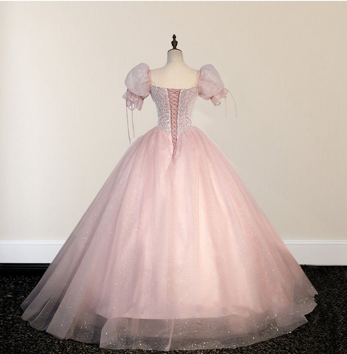 Ball-Gown Tulle Sweetheart Floor-Length Graduation Birthday Party Dresses with Sequined