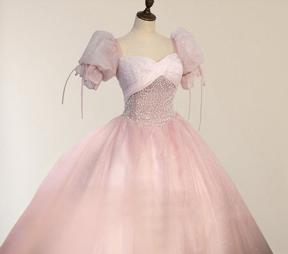 Ball-Gown Tulle Sweetheart Floor-Length Graduation Birthday Party Dresses with Sequined