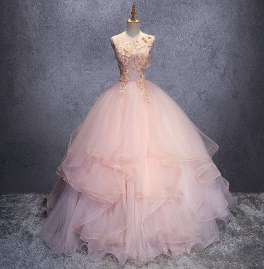 A-line Organza Floor-Length Prom Dresses with Appliqued