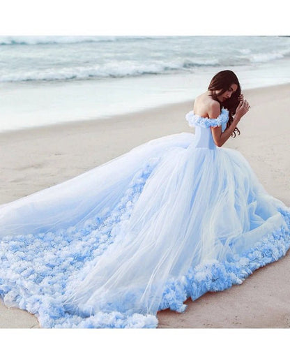 Off Shoulder Flowers Tulle Ball Gown Quinceanera Dresses