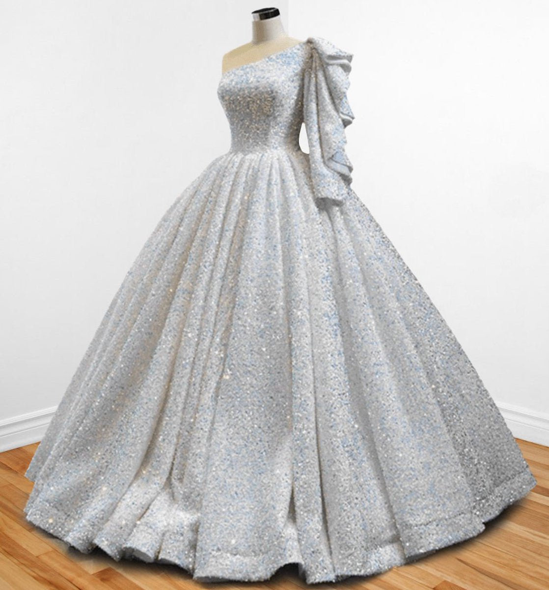 Glitter Sequined One Shoulder Ball Gown Quinceanera Dresses