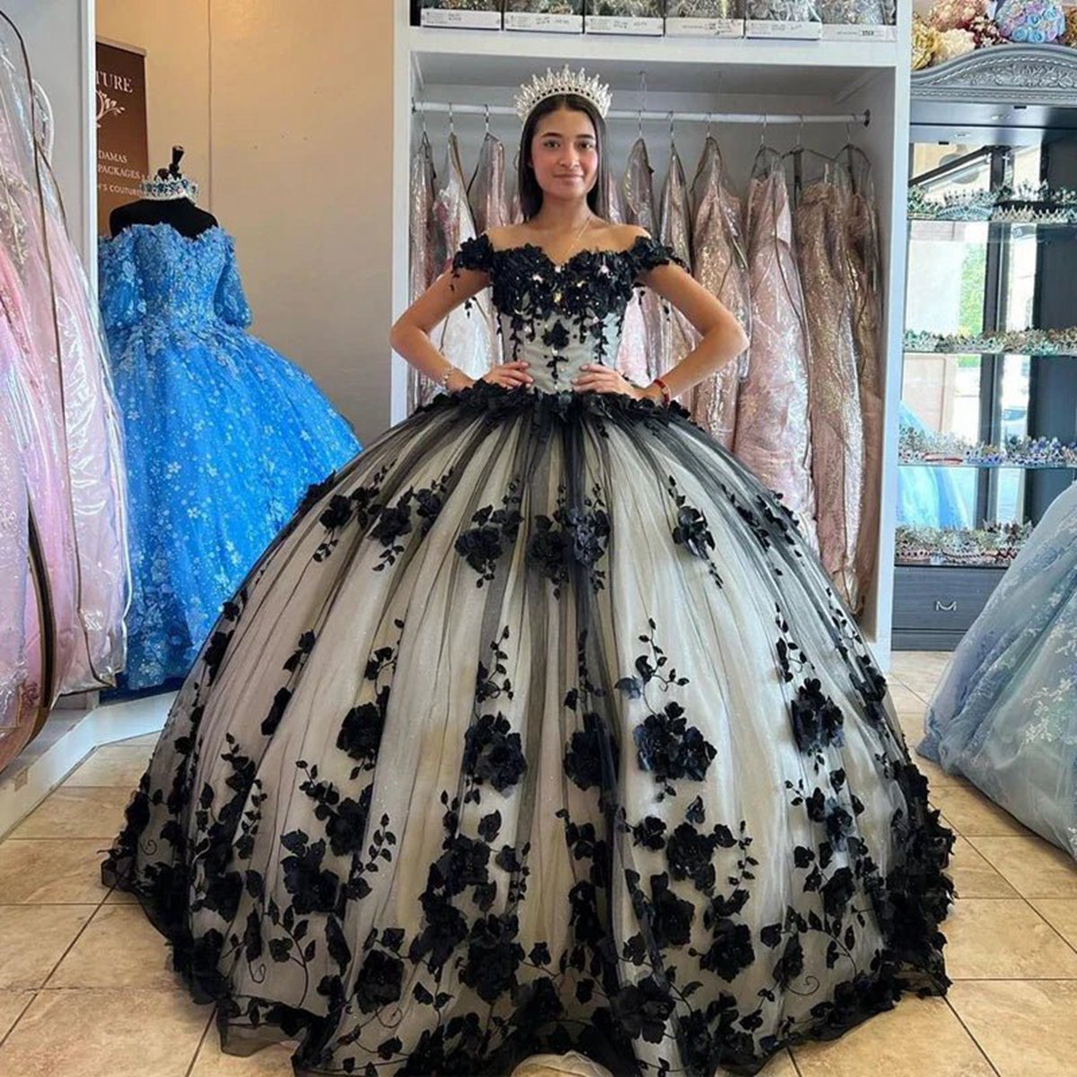 Off the Shoulder Quinceanera Dresses with 3D Flowers
