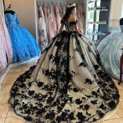 Off the Shoulder Quinceanera Dresses with 3D Flowers