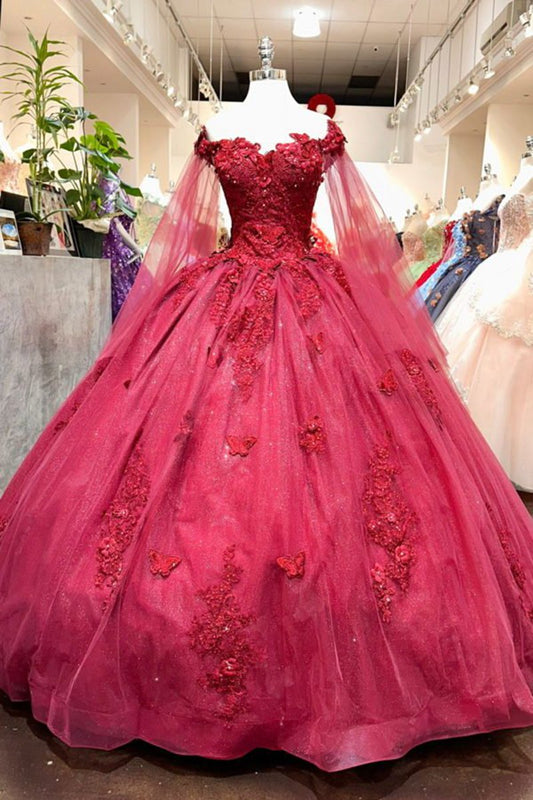 Long Sleeves 3D Flowers Quinceanera Dresses Appliqued