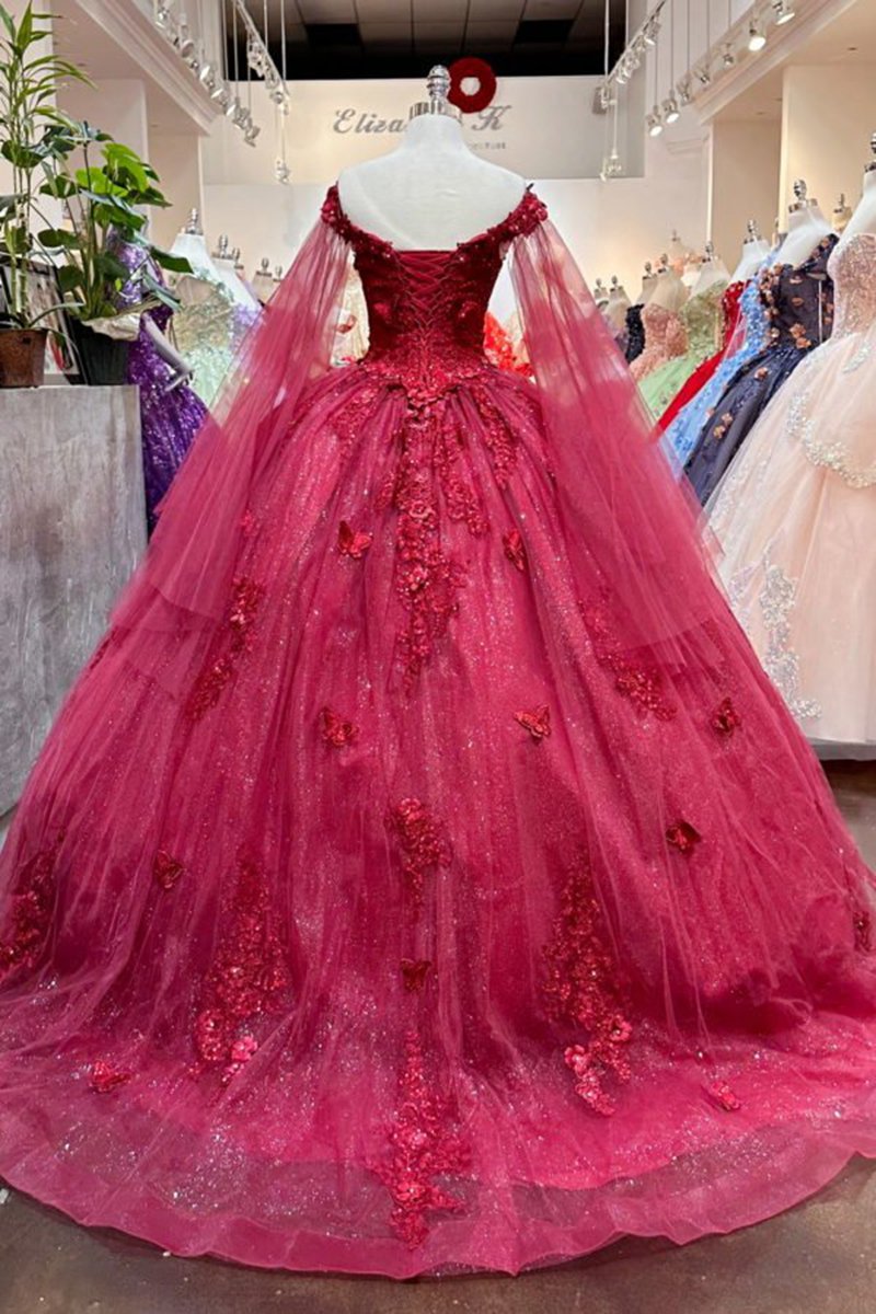 Long Sleeves 3D Flowers Quinceanera Dresses Appliqued