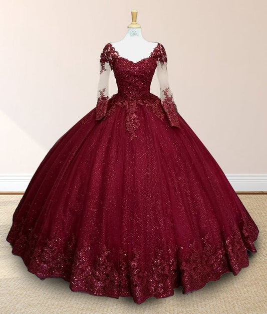 Glitter Long Sleeve Princess Quinceanera Dresses