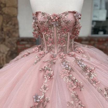Tulle Appliques Strapless Quinceanera Dresses
